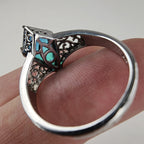 Blue Tourmaline Indicolite Ring Size 9 in Sterling Silver 925 Art Deco Revival