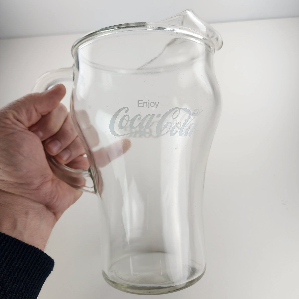 Vintage 9.5" Coca Cola Classic Clear Glass Pitcher Enjoy Coke