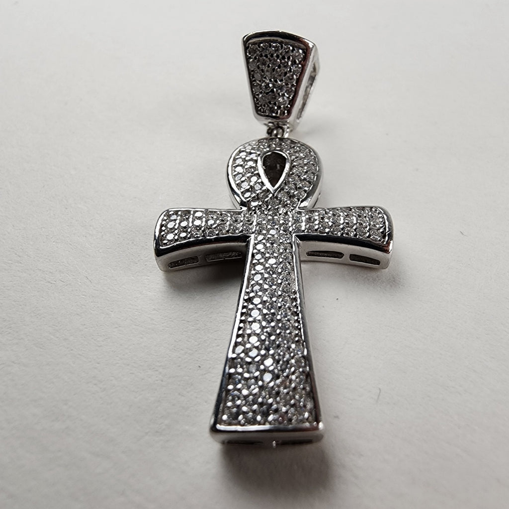 Iced Out Moissanite Ankh Pendant Sterling Silver 925 New