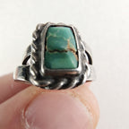 Old Pawn Green Turquoise Ring Size 3 in Sterling Silver 925