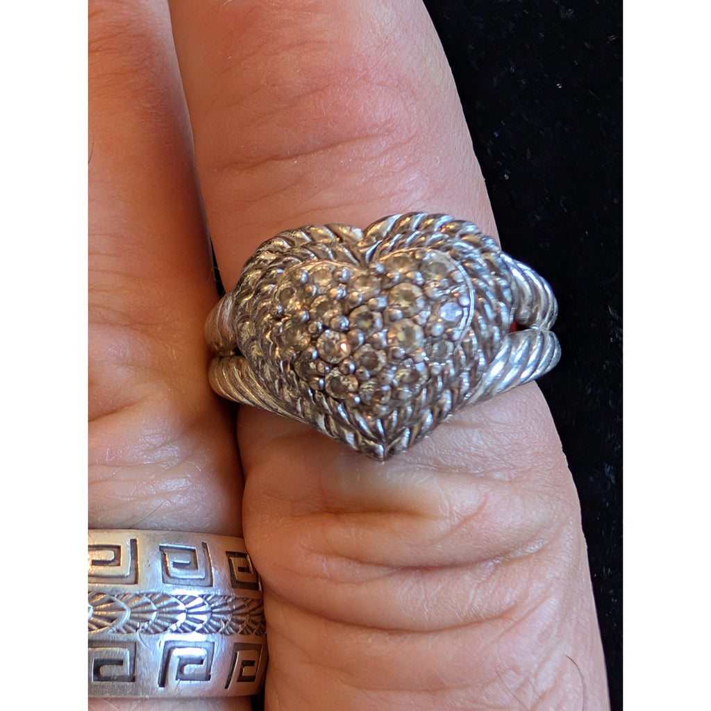 Judith Ripka Sterling Silver 925 Heart Designer Ring Size 9