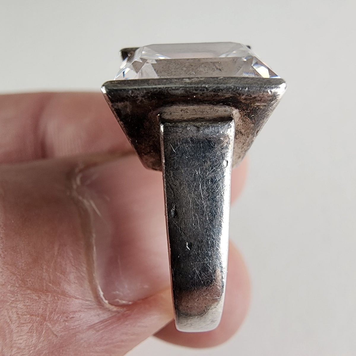 Vintage Emerald Cut Cocktail Ring Size 7 in Sterling Silver 925