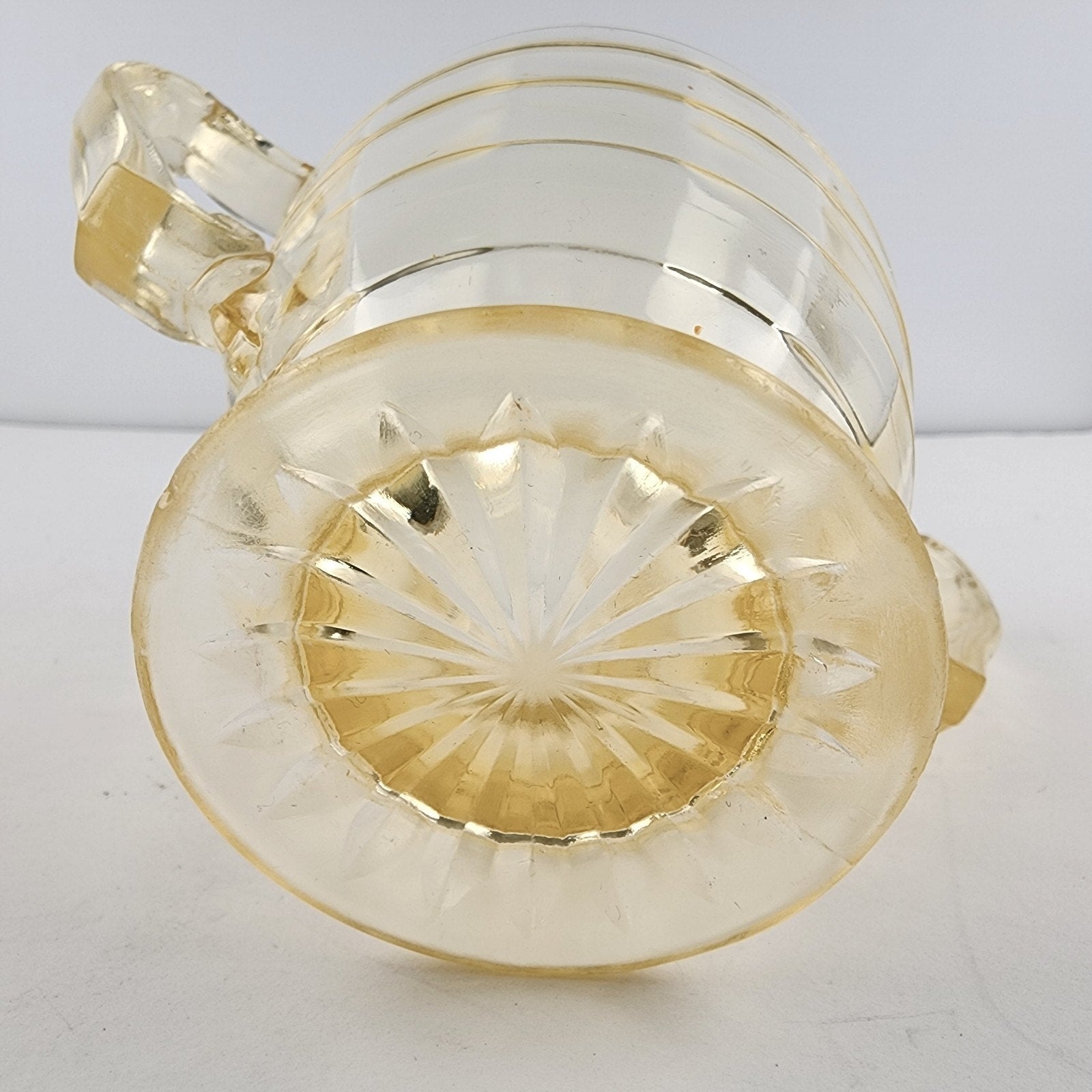 Anchor Hocking Block Optic Vaseline UV Glass Double Handled Cup Bowl Depression