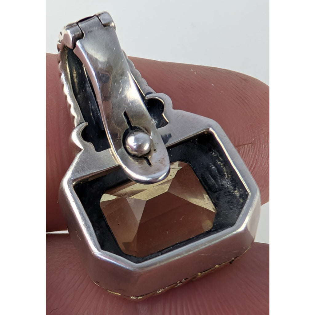 14K Yellow Gold Lemon Quartz Sterling Silver 925 Emerald Cut Vintage 5ct Pendant