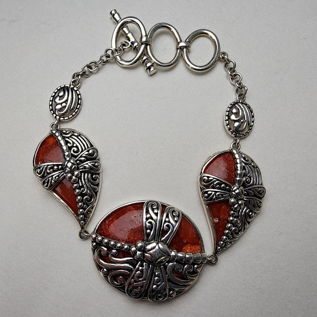 Orange Firefly Bracelet Sterling Silver 925 Adjustable 7" to 8"