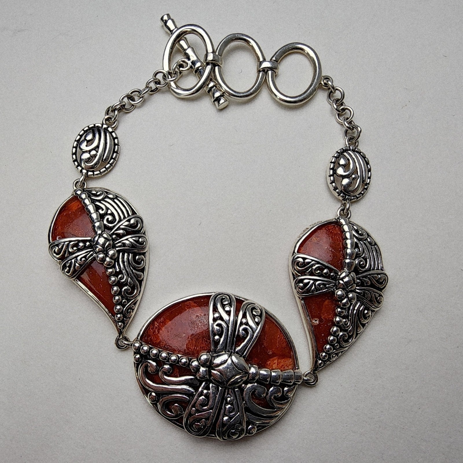 Orange Firefly Bracelet Sterling Silver 925 Adjustable 7" to 8"