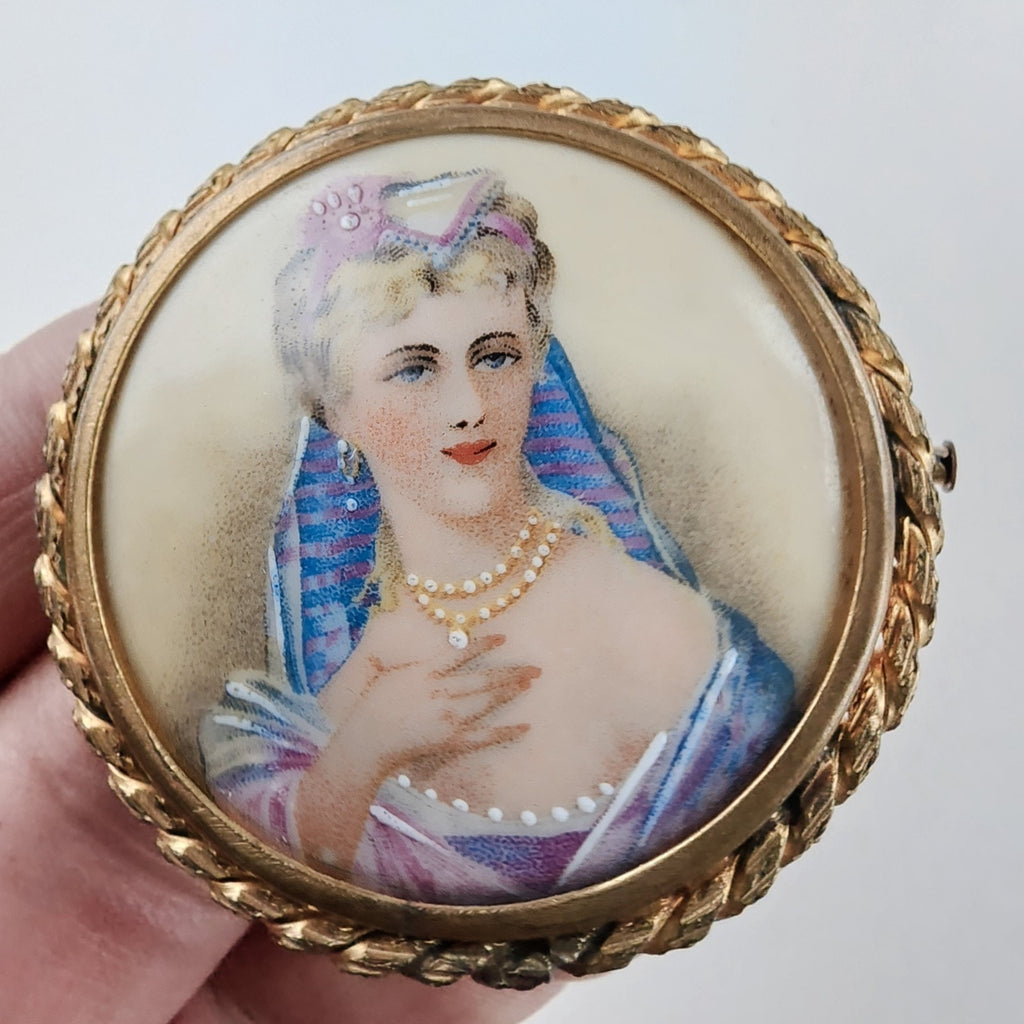 Limoges France Hand Painted Porcelain Miniature Brooch Antique