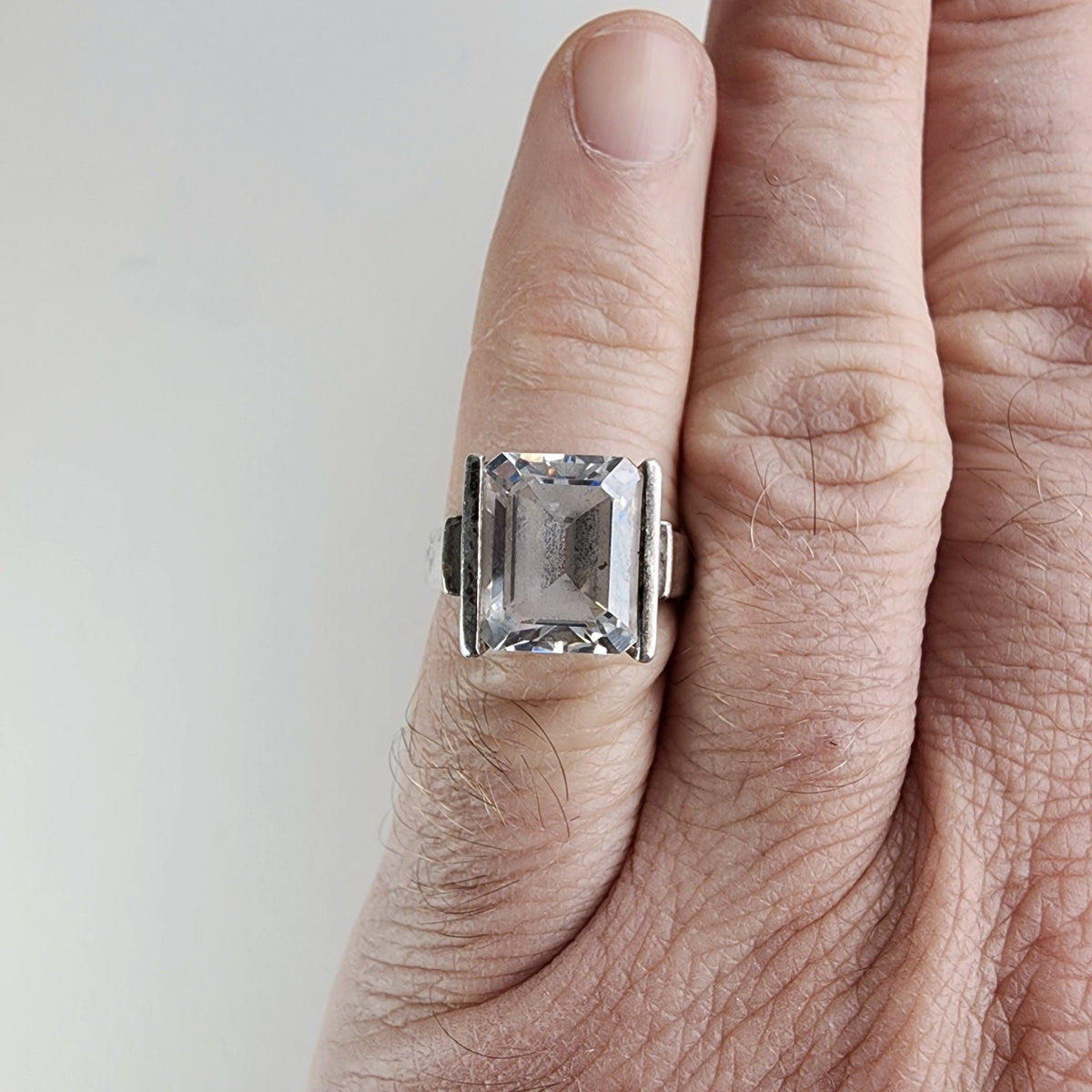 Vintage Emerald Cut Cocktail Ring Size 7 in Sterling Silver 925