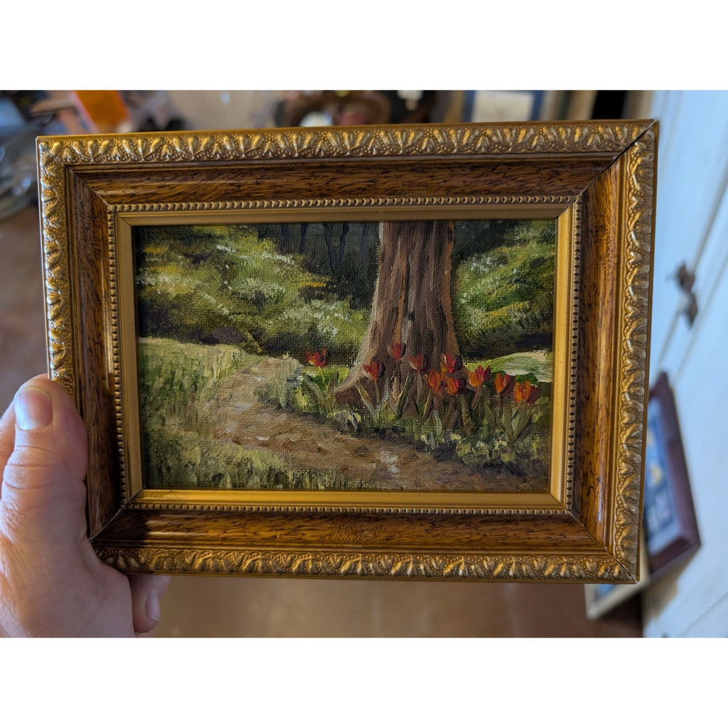 Framed Miniature Acrylic on Panel Nature Path Painting 8" x 6"
