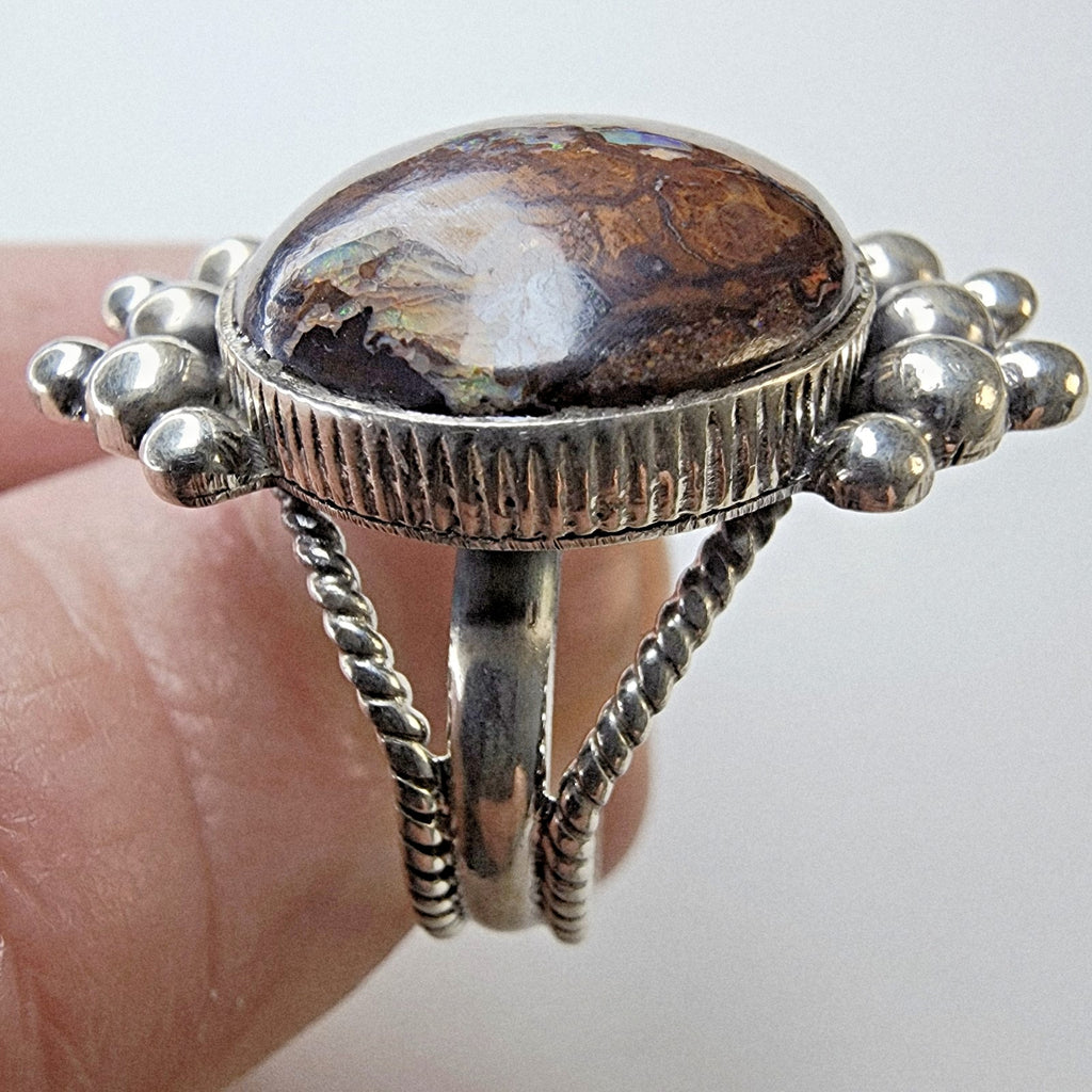 Boulder Opal Beaded Ring Size 12 Sterling Silver 925 New
