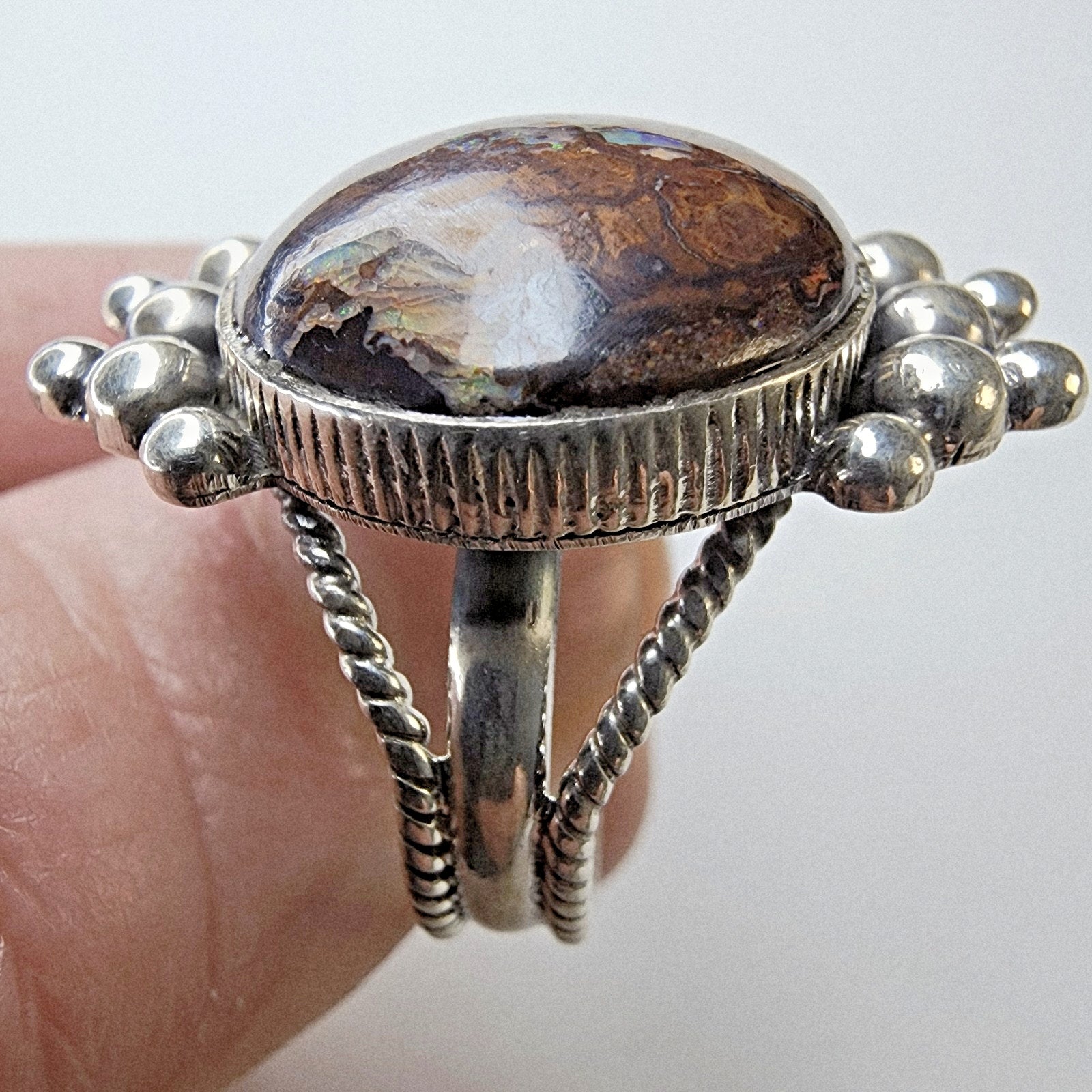 Boulder Opal Beaded Ring Size 12 Sterling Silver 925 New