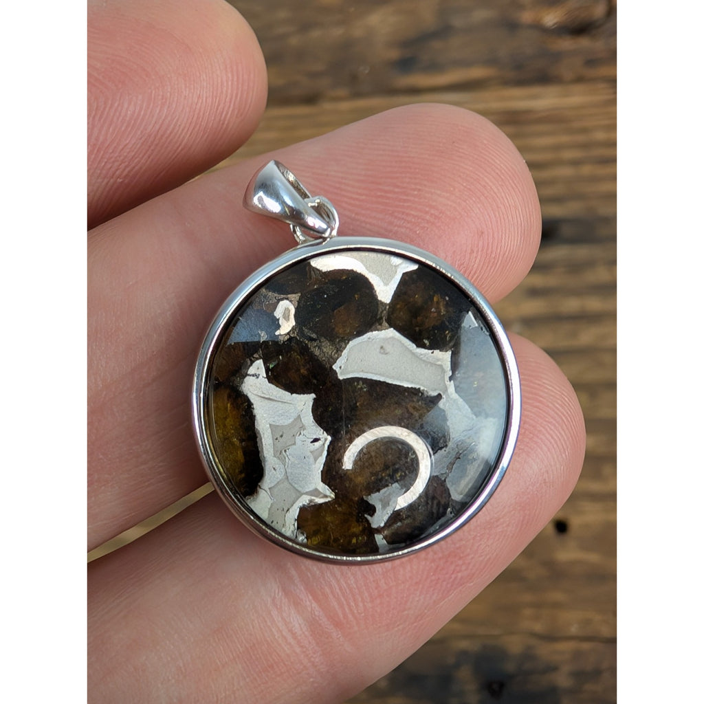 Brenham Pallasite Meteorite Sterling Silver 925 Pendant