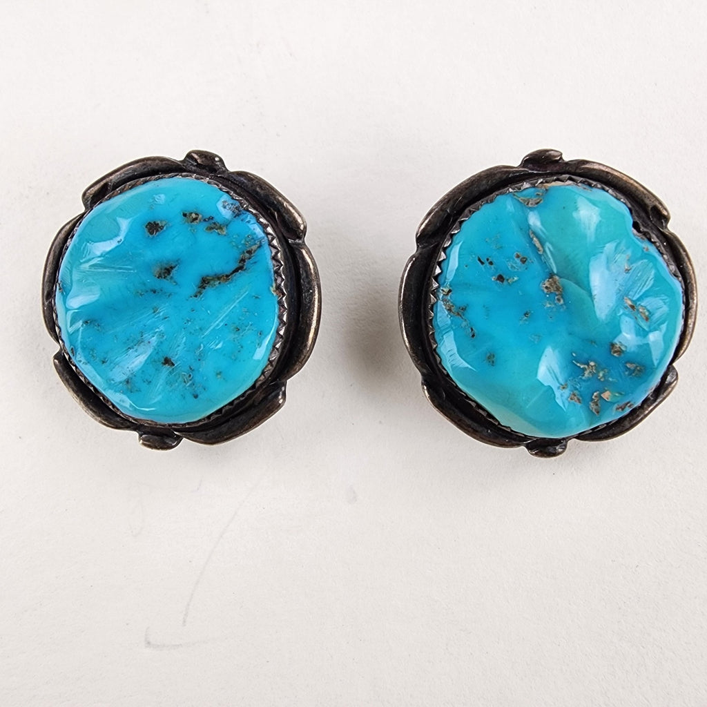 Zuni Kingman Turquoise Earrings Sterling Silver 925 Vintage Signed Alvarez