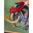 1952 Acrylic Painting Riders on Elephant Hardship Post Midcentury 16" x 22"
