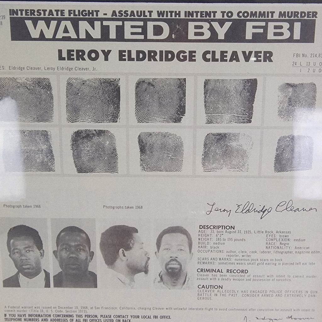1968 FBI Wanted Poster Leroy Eldridge Cleaver Framed JE Hoover Black Panther