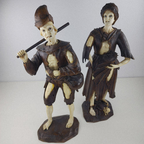 18th C Carved Wood Beggar Couple by Simon Troger or Follower Museum Quality