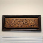 Qing Chinese Ruyi Dragon and Phoenix Prosperity Wood Carved Panel Framed Antique