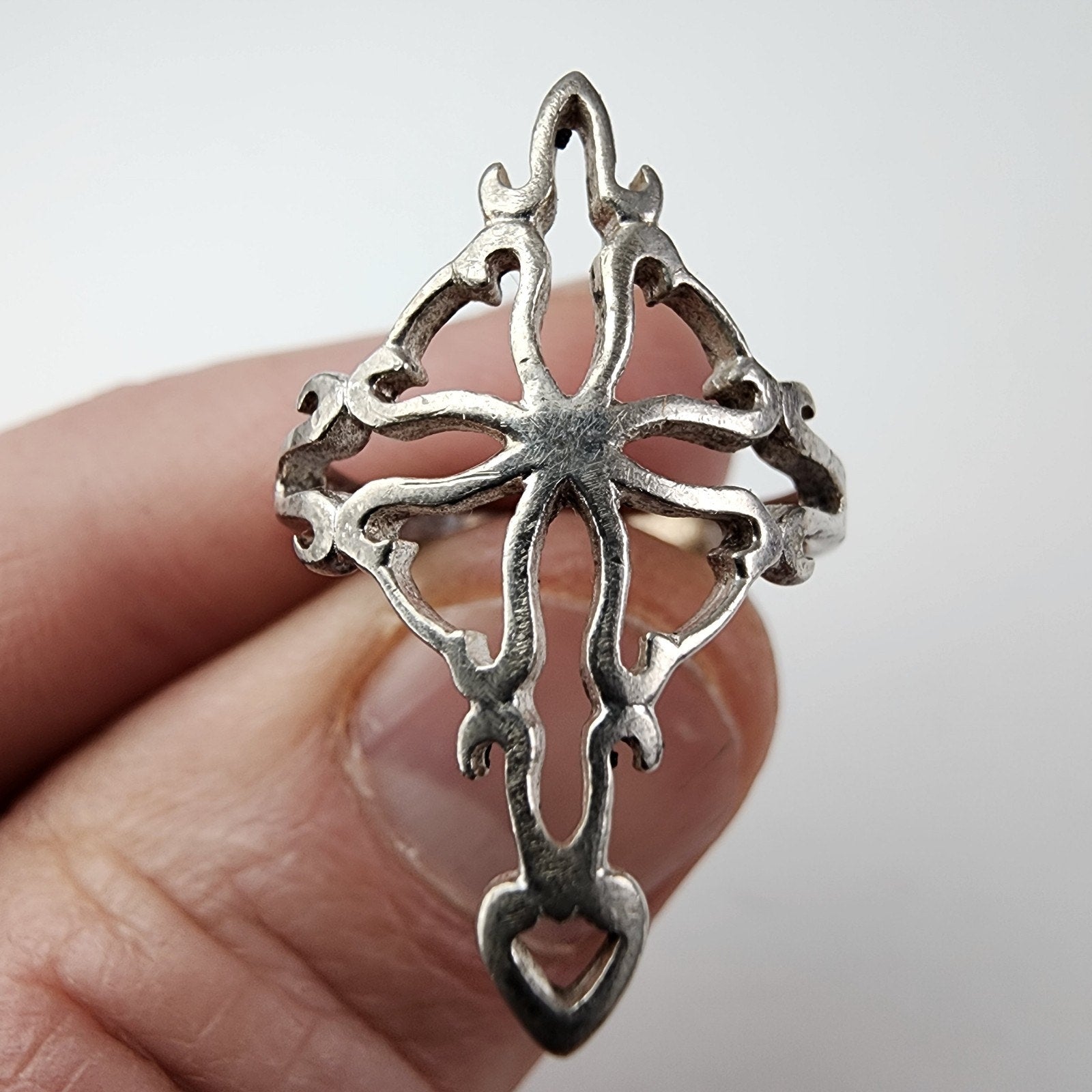 Filigree Open Cross Ring Size 6 Sterling Silver 925 Vintage