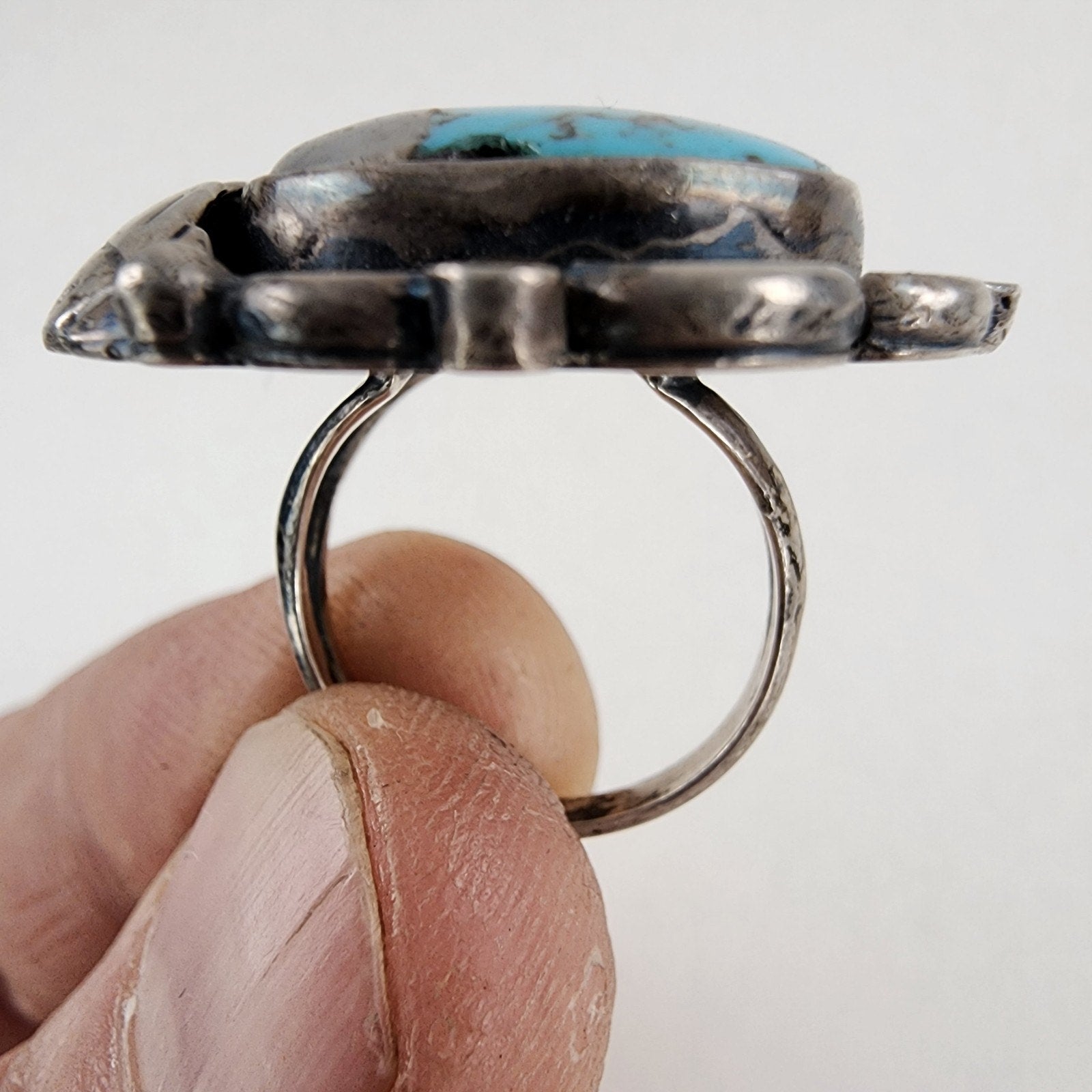 Old Pawn Turquoise Statement Ring Size 8 1/2 Sterling Silver 925 Vintage