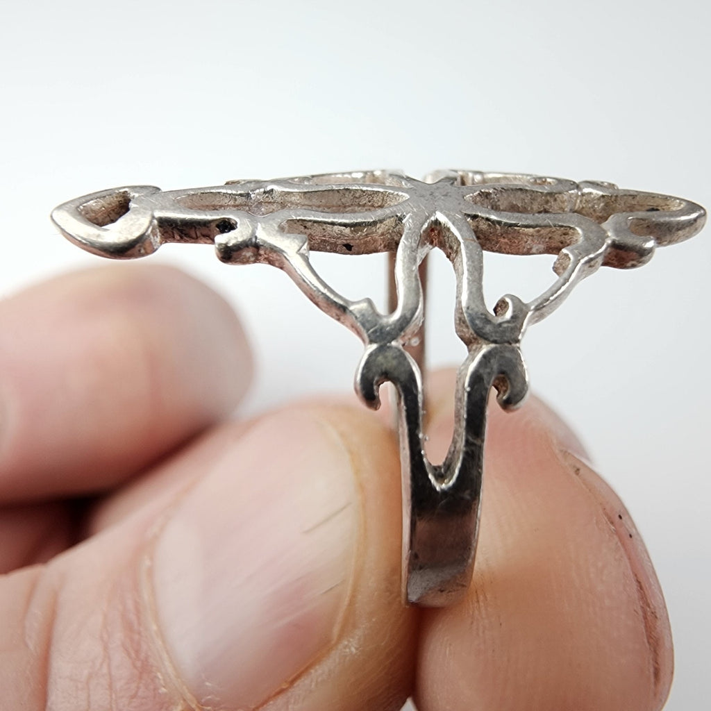 Filigree Open Cross Ring Size 6 Sterling Silver 925 Vintage