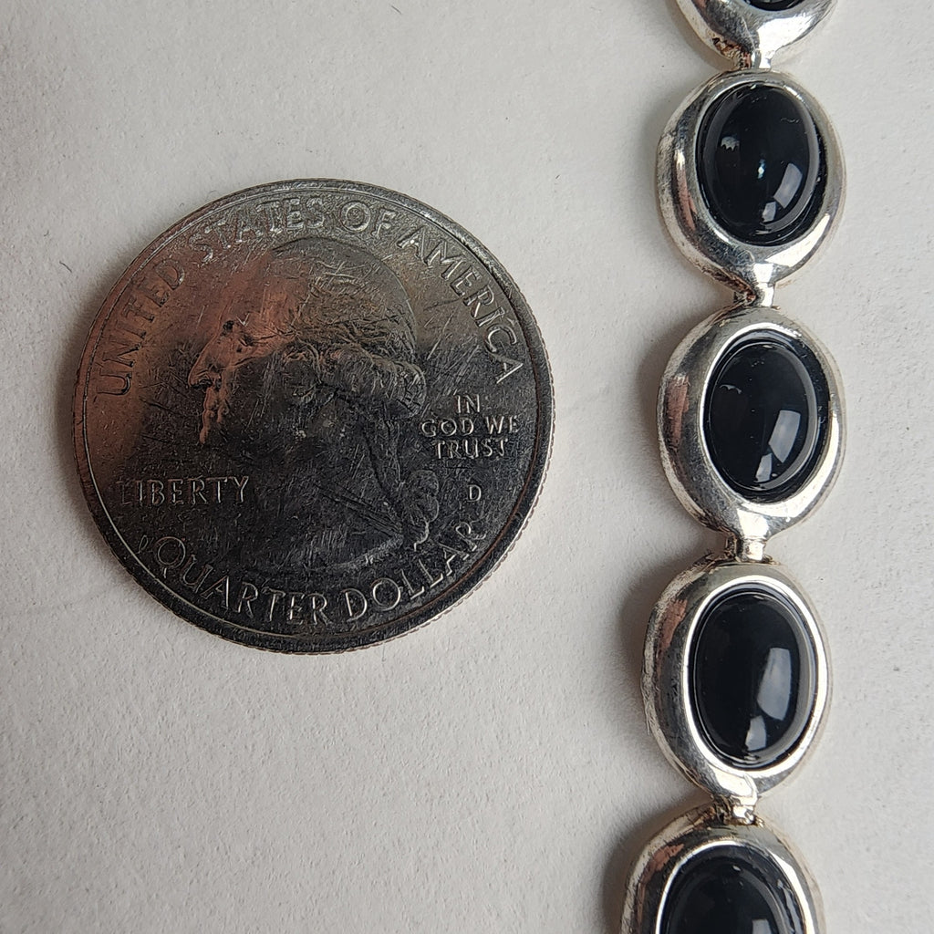 Vintage 7 1/2" Black Onyx Oval Link Bracelet in Sterling Silver 925