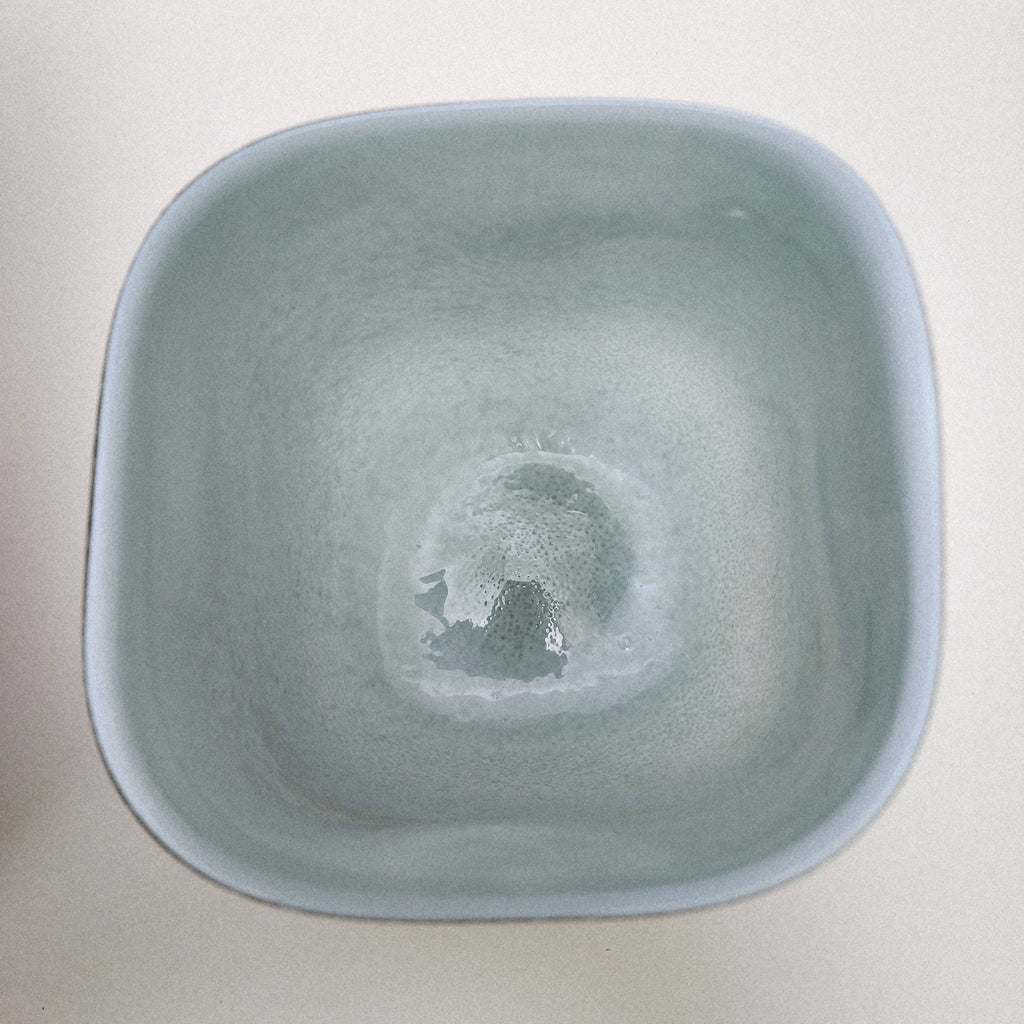 Seafoam Green Bubble Trap Art Glass Vase Hand Blown Square Vessel