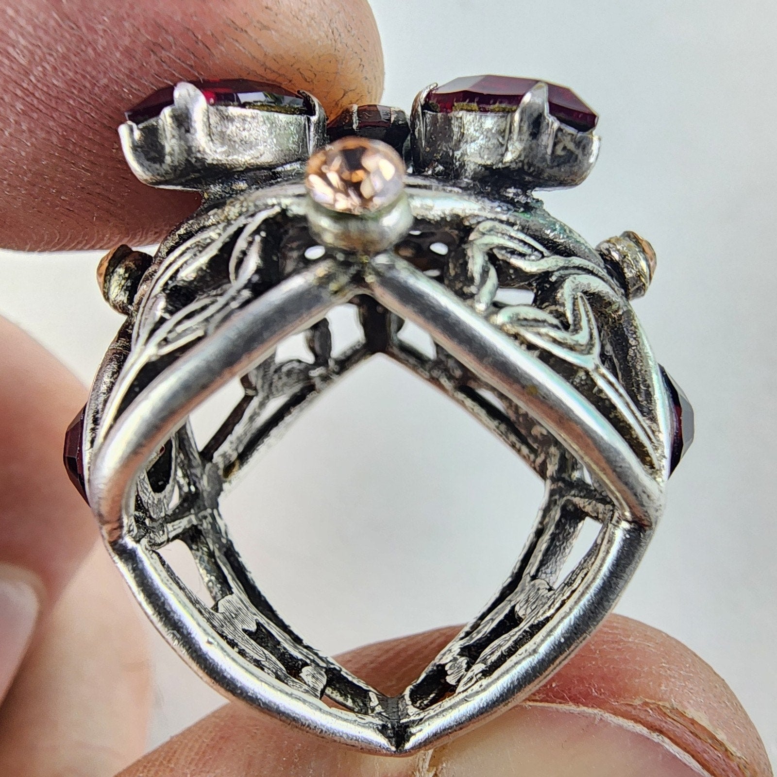 Pomander Caged Marquise Cocktail Ring Size 6 Silverplate Vintage
