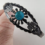 Fred Harvey Era Turquoise Stamped Thunderbird Bracelet in Sterling Silver 925
