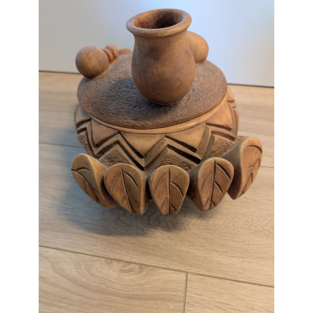 Hand Carved Wood Native Container Box Signed Mazive 1994
