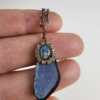 Bohemian Black Opal Necklace with Silver Tone Chain