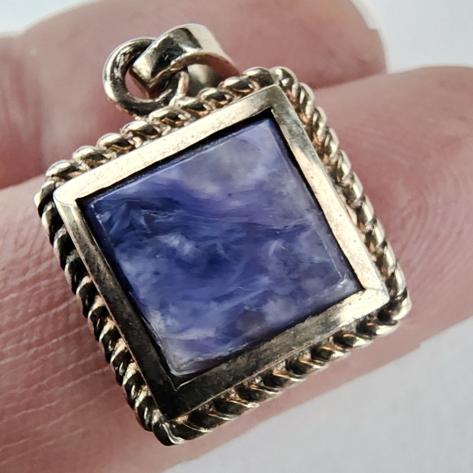 Purple Siberian Charoite Twisted Wire Pendant Sterling Silver 925