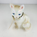 Hand Painted Fenton Glass Cat Signed Floral Decorated Iridescent Signed