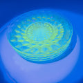 6" Block Optic UV Uranium Glow Plate Set of 4 Vintage Depression Glass