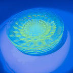 6" Block Optic UV Uranium Glow Plate Set of 4 Vintage Depression Glass