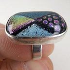 Dichroic Glass Cabochon Mexico Ring Size 7 Sterling Silver 925 Vintage