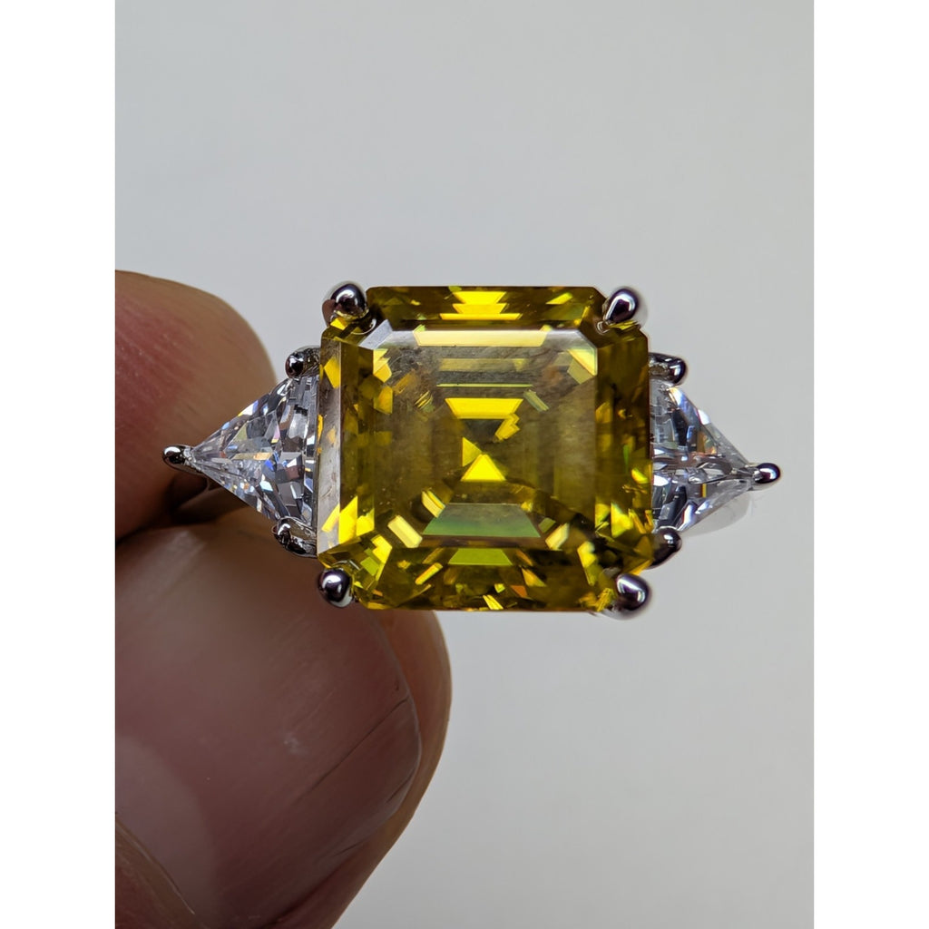 5ct Yellow Moissanite Sterling Silver 925 Cocktail Ring Size 8 Asscher Cut