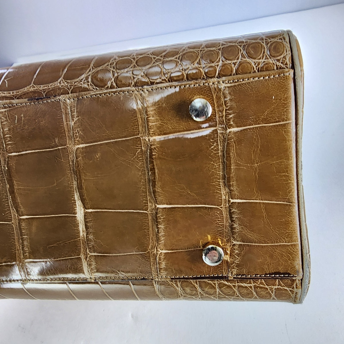 Vintage Judith Leiber Alligator Crocodile Purse Handbag Handled Day Bag Tan