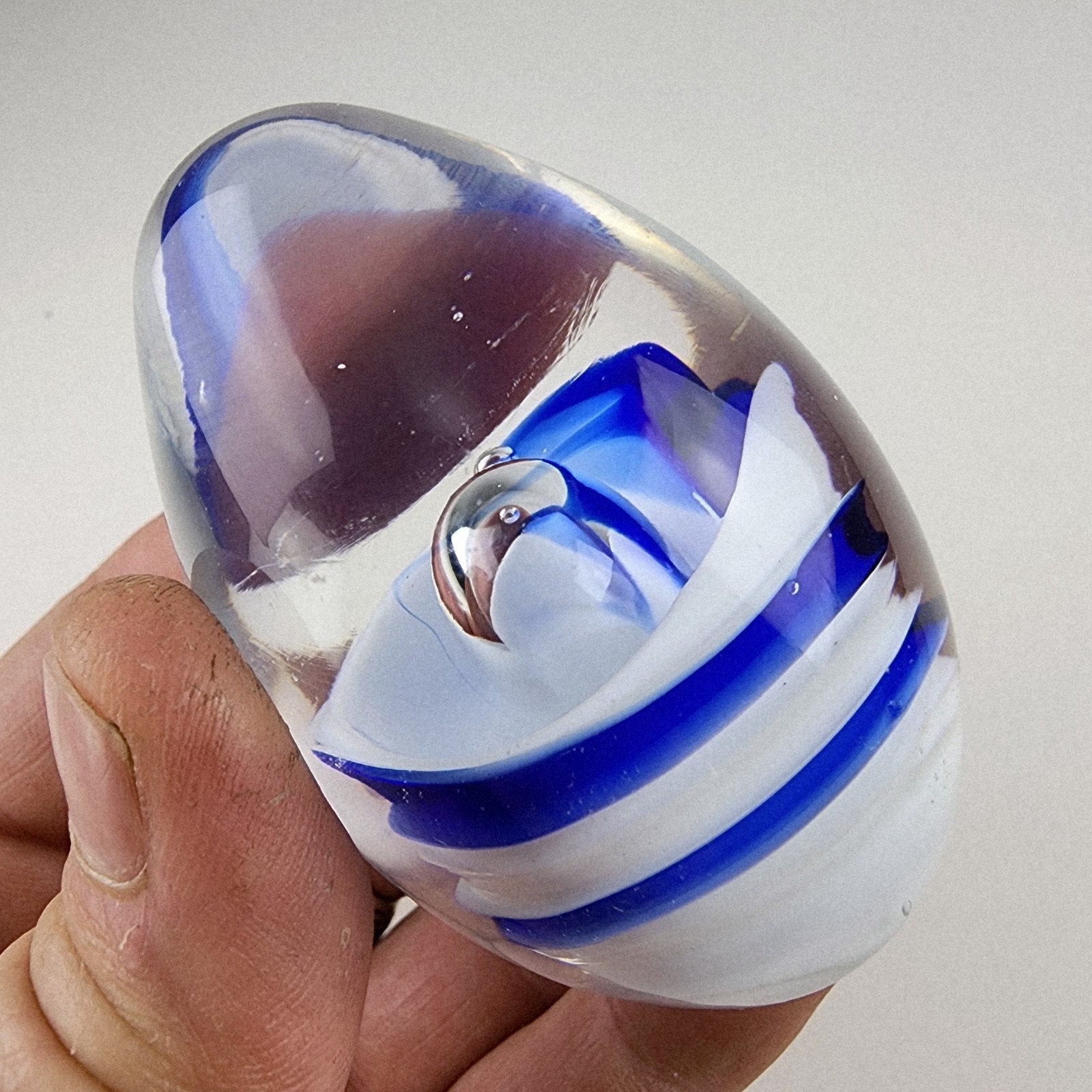 3" Air Trap Swirl Bubble Art Glass Paperweight Vintage Hand Blown Borosilicate