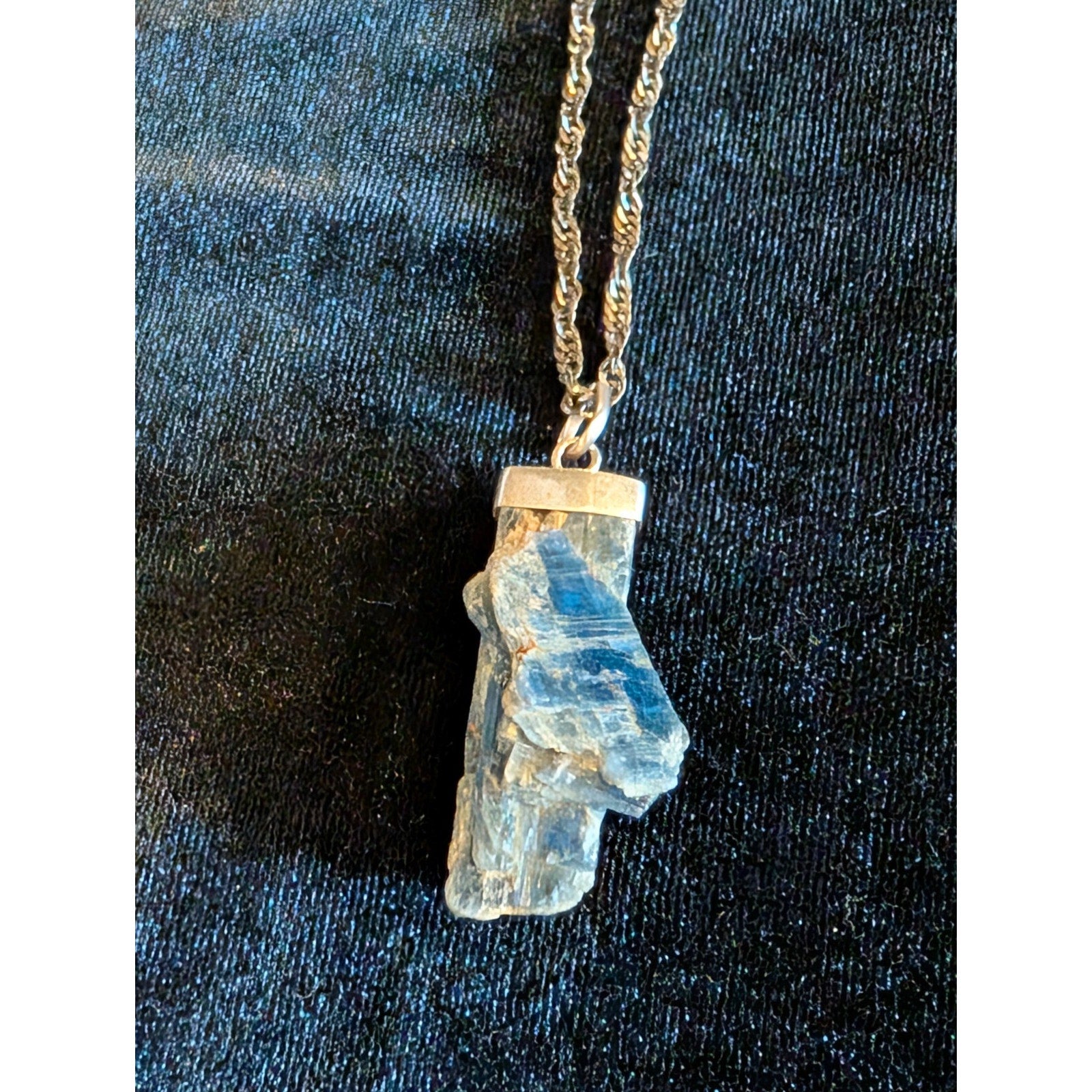 KYANITE Sterling Silver 925 Rough Crystal Pendant with 22" Twisted Rope Chain