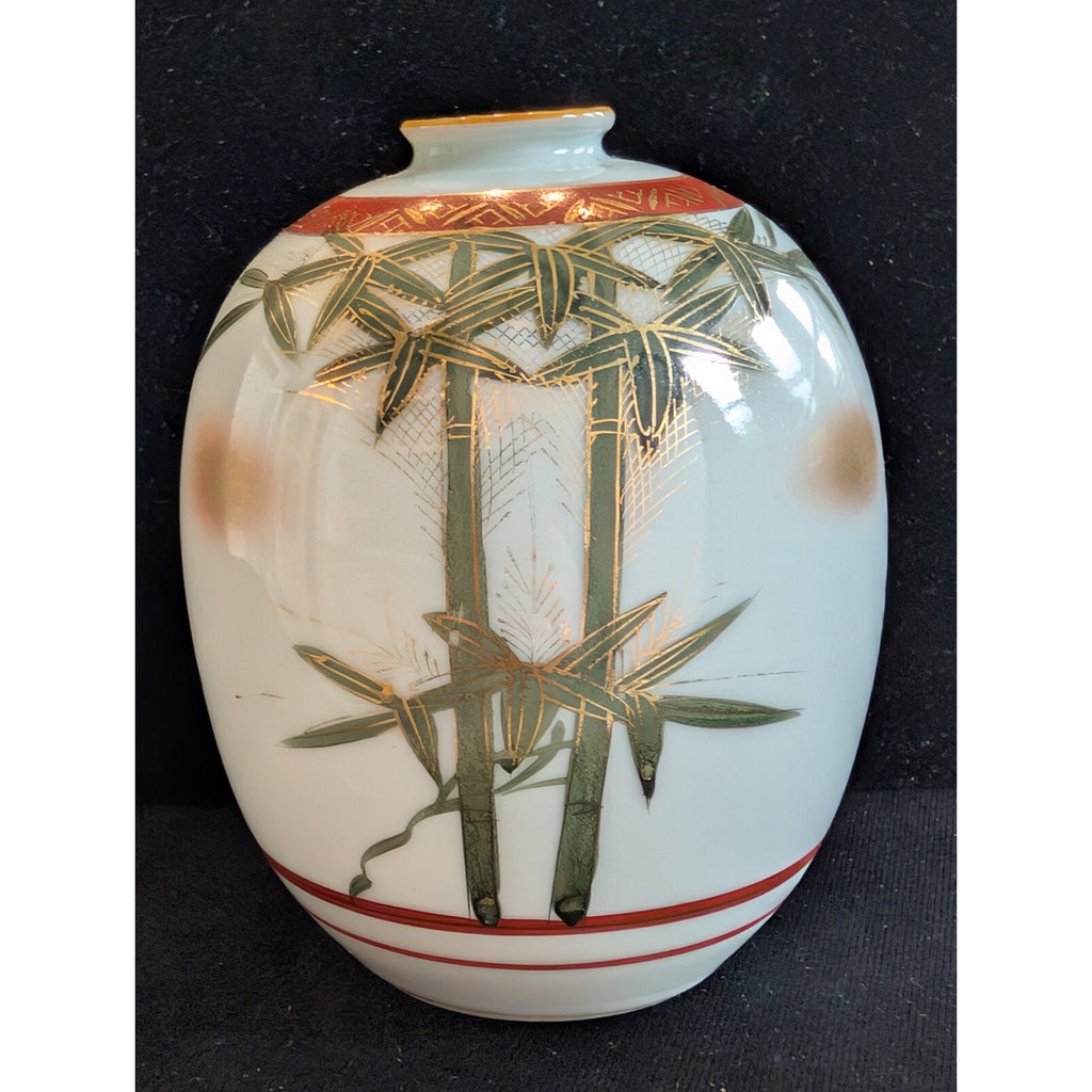 Kutani Bud Vase Japanese Hand Painted Porcelain Gilt Bamboo Scene 4" Tall