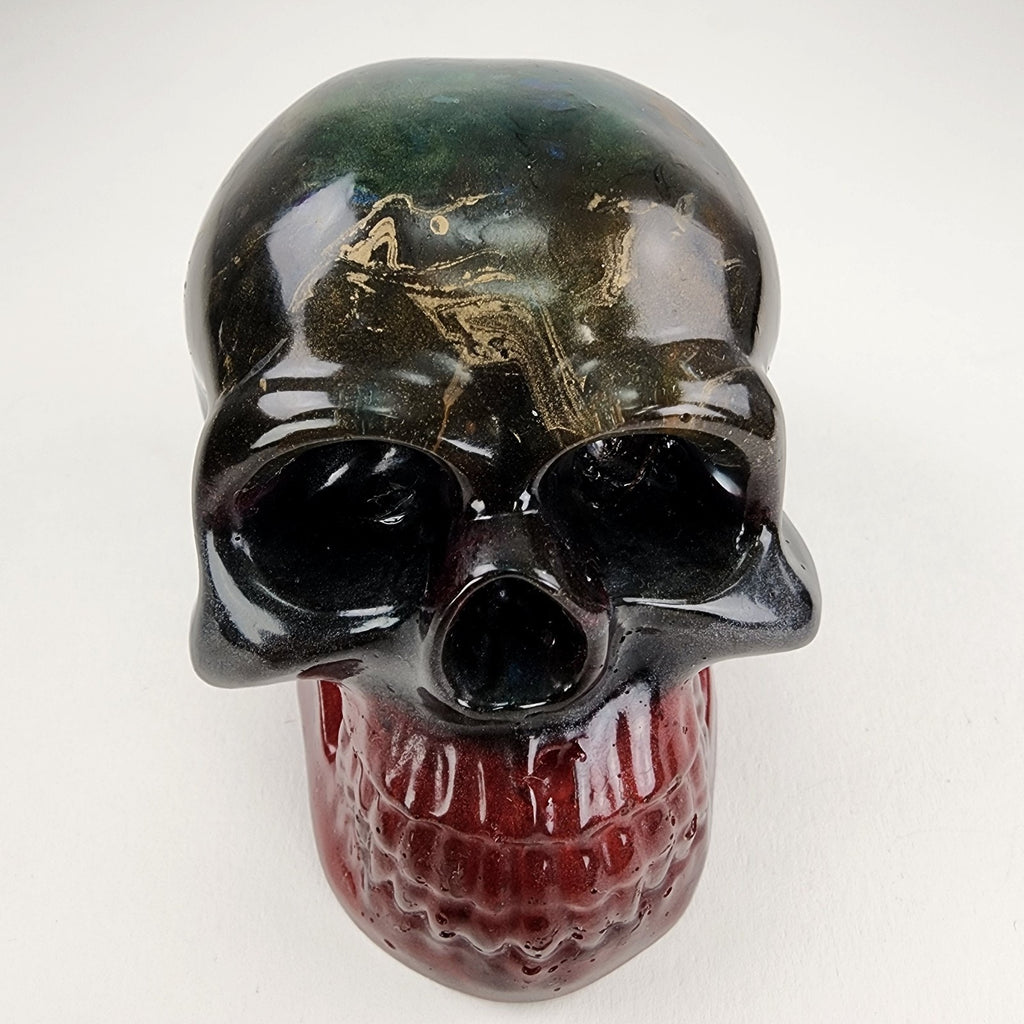 Handmade Multicolor Gold Dusted Epoxy Skull Red & Green