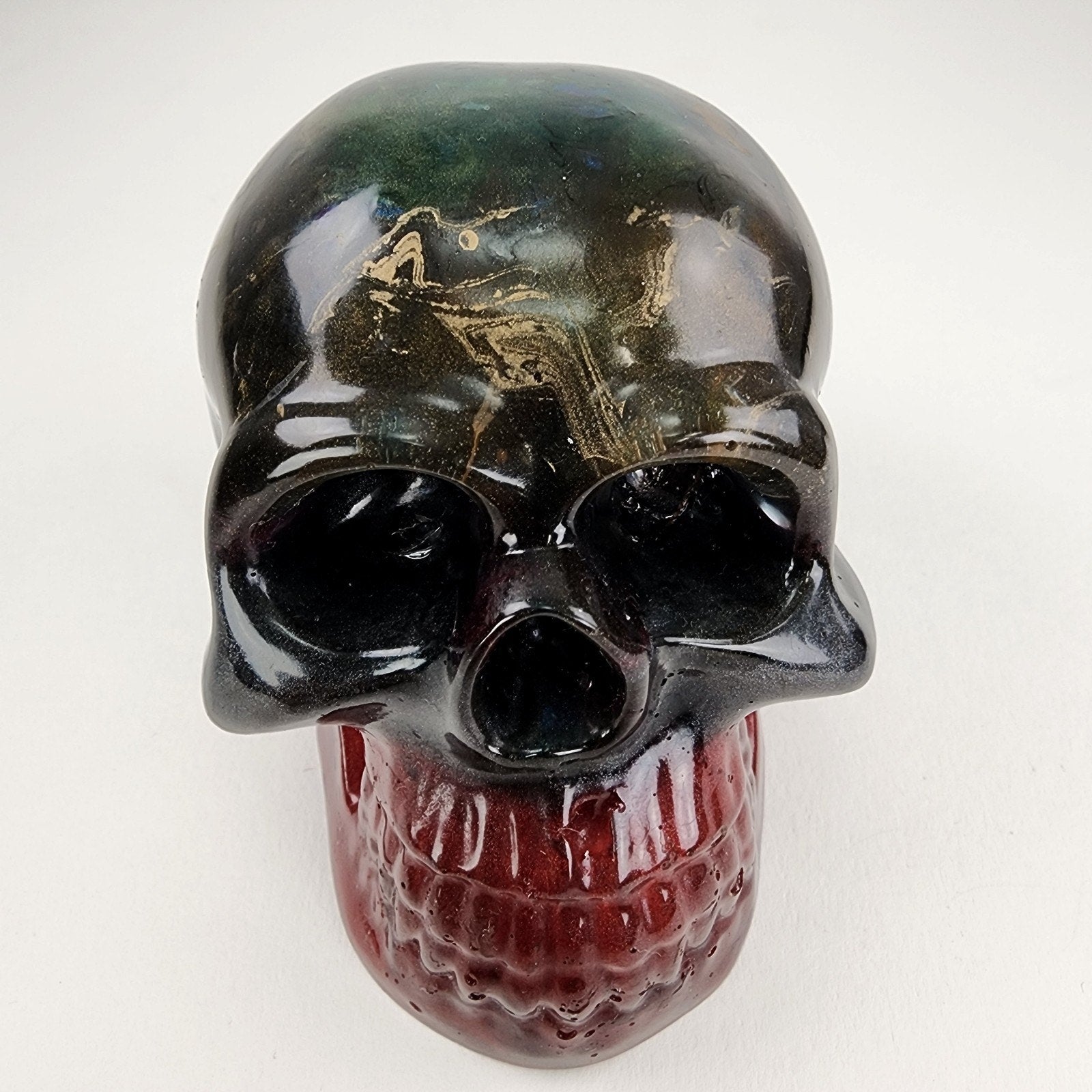 Handmade Multicolor Gold Dusted Epoxy Skull Red & Green