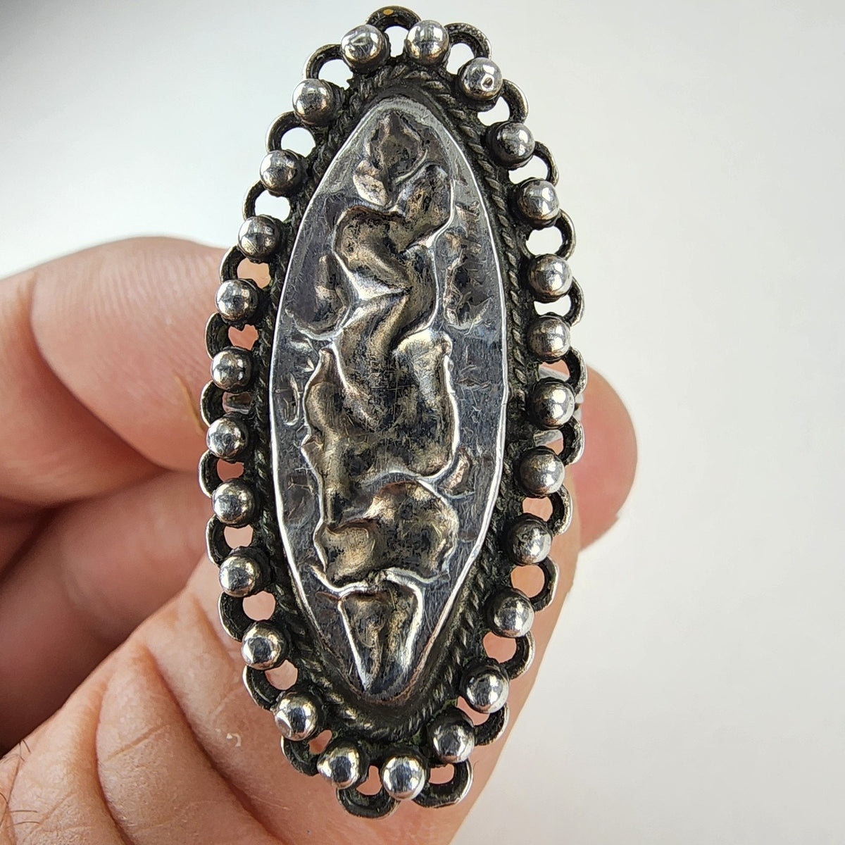 Mexico Brutalist Collapsed Dome Ring Size 8 1/2 Sterling Silver 925 Vintage