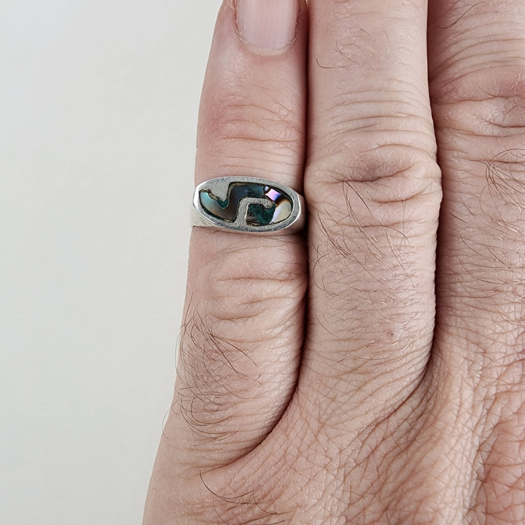 Vintage Taxco Abalone Inlay Ring Size 5 3/4 in Sterling Silver 925