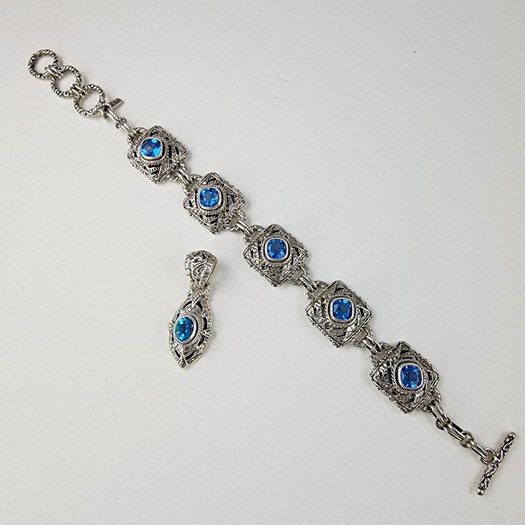 Designer Topaz Pendant and Bracelet Set by Sarda Sterling Silver 925 Vintage