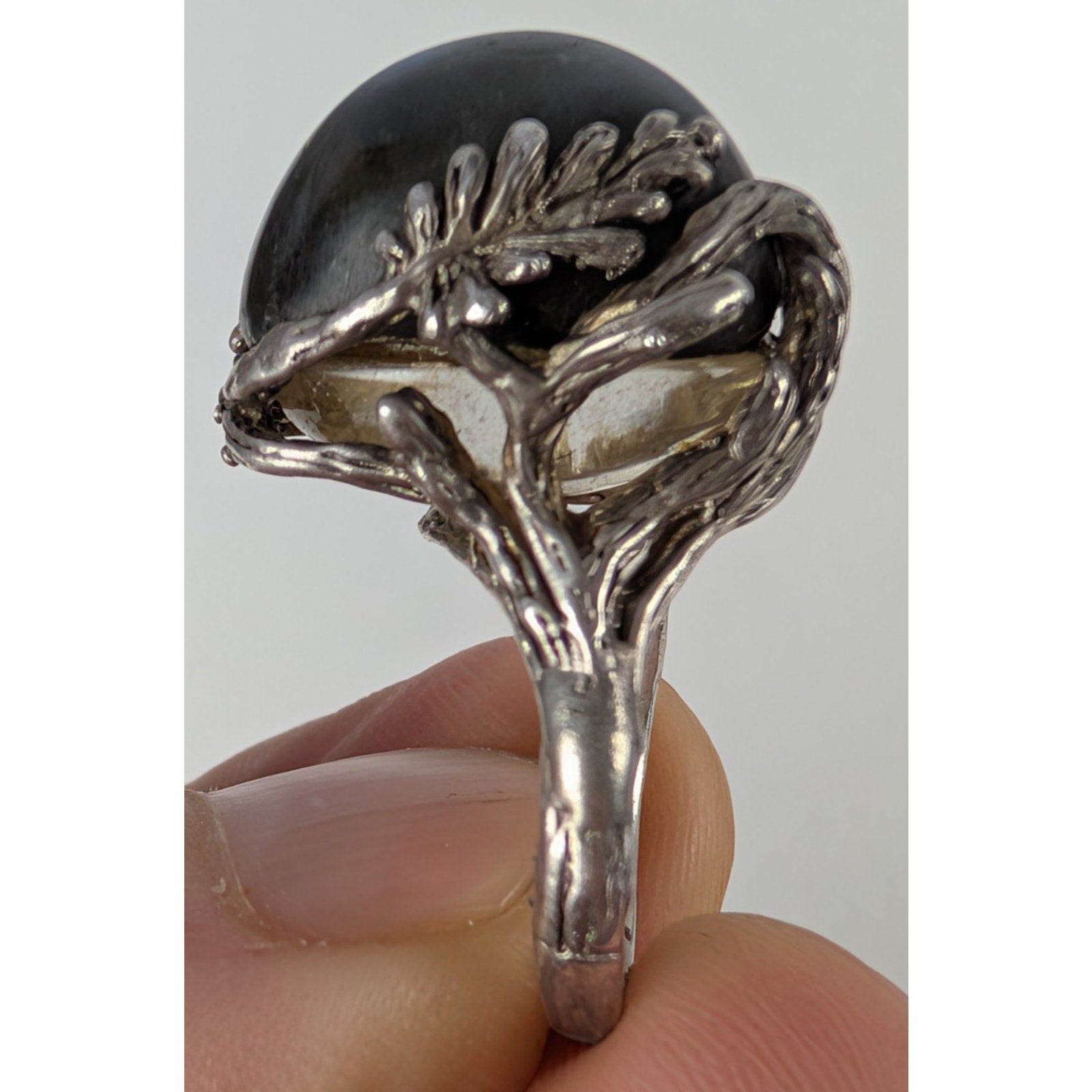 Brutalist Labradorite Sterling Silver Floral Setting Ring Size 5 1/4