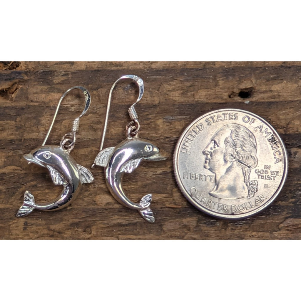 Vintage Dolphin Sterling Silver 925 Dangle Earrings
