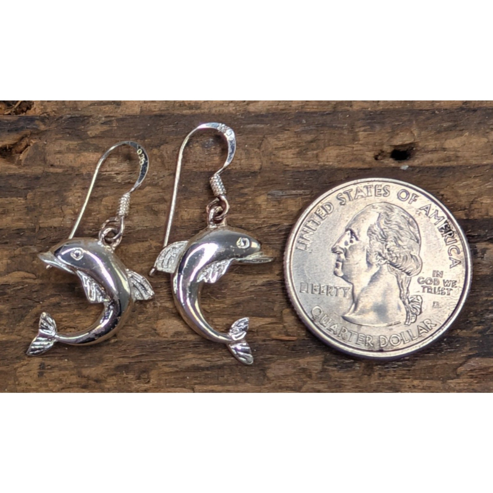 Vintage Dolphin Sterling Silver 925 Dangle Earrings
