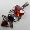 Red 3 Stone Sterling Silver 925 Cocktail Pendant Vintage