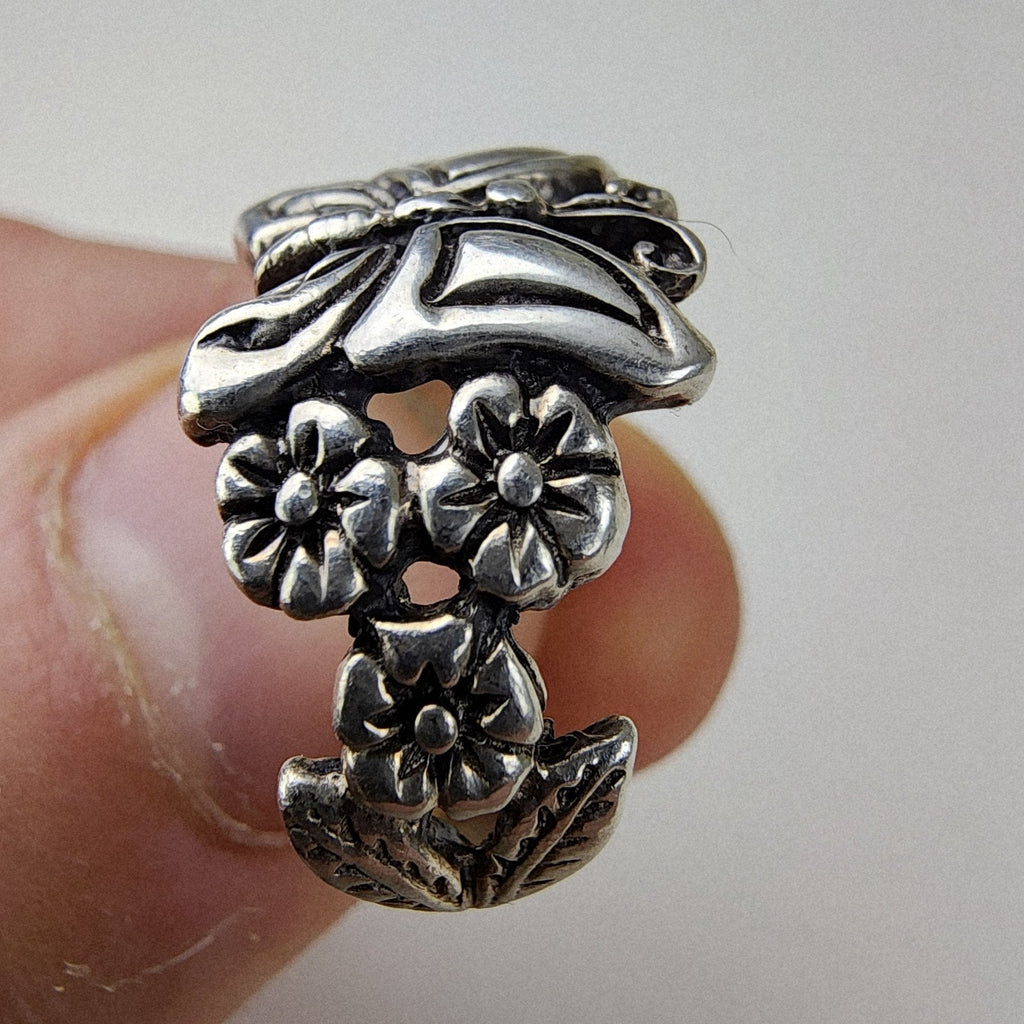 Buttery Flower Band Ring Size 9 Sterling Silver 925 Vintage
